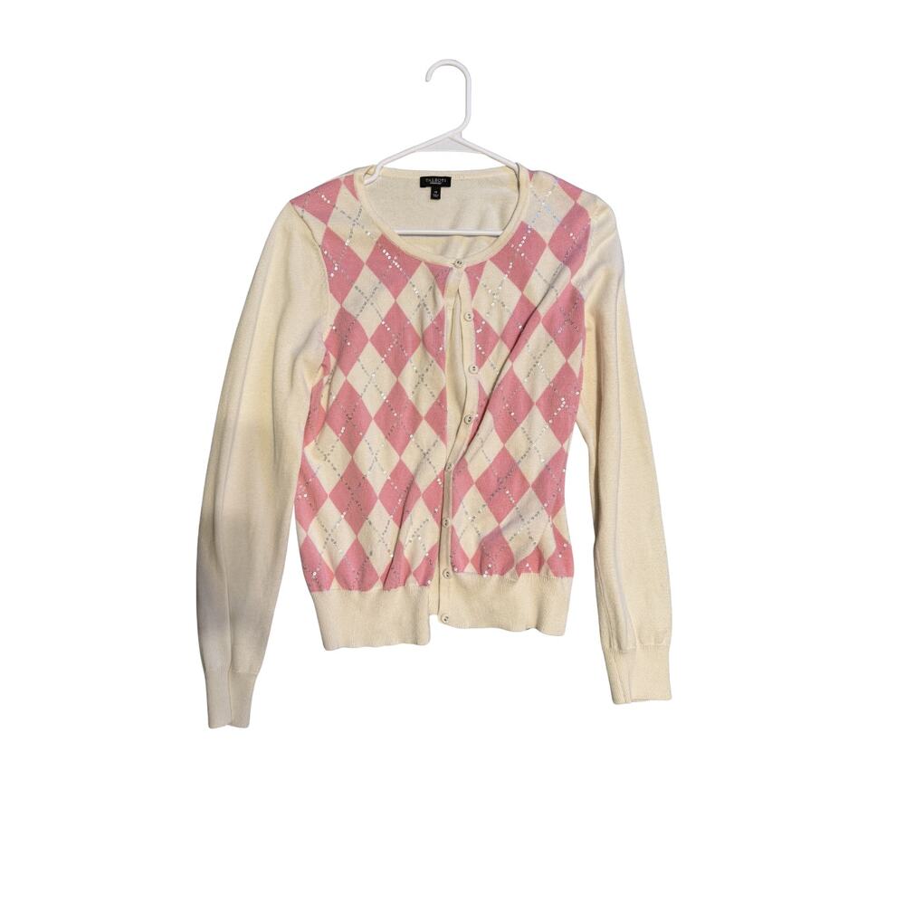 Vintage talbots pink and cream argyle sweater